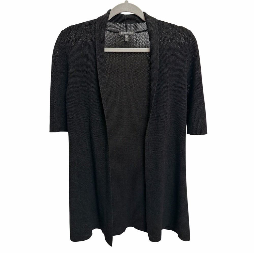 Eileen Fisher Women Short Sleeve Open Cardigan Cotton Silk Blend XS Minimalist
